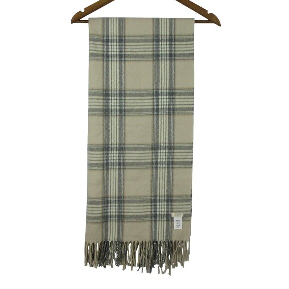 J. Crew Accessories - J CREW Warm Scarf Wrap Neutral Plaid Beige & Gray With Fringe Large 24 x 79